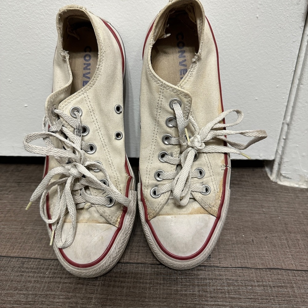 Converse Cream Canvas Sneakers with Red Trim